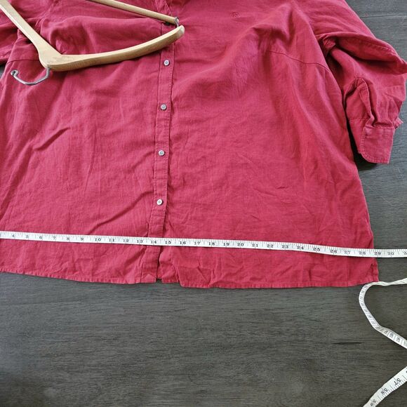 Chaps Women Linen Top 2X Red Button Front Coastal Summer Casual 3/4 Split Sleeve - Picture 7 of 9